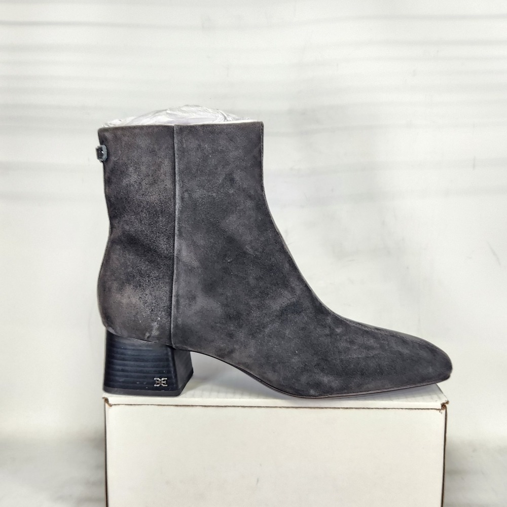 Sam Edelman Paige Bootie Women Size 11 Graphite Suede Square Toe Block Heel Zip